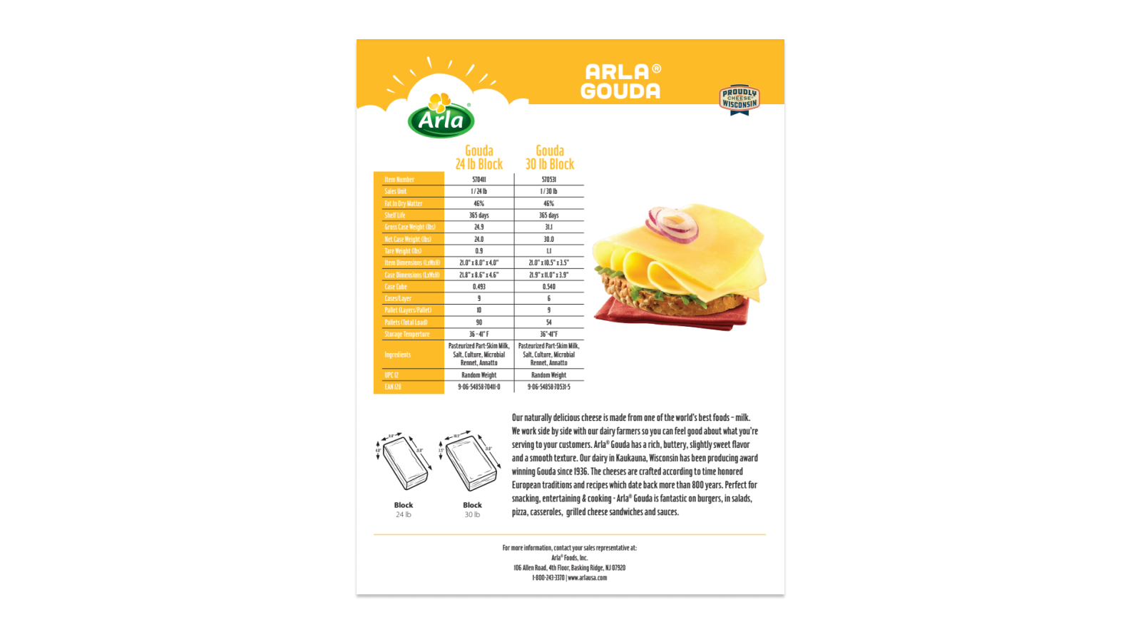 Arla Gouda 24-30lb Blocks Sell Sheet